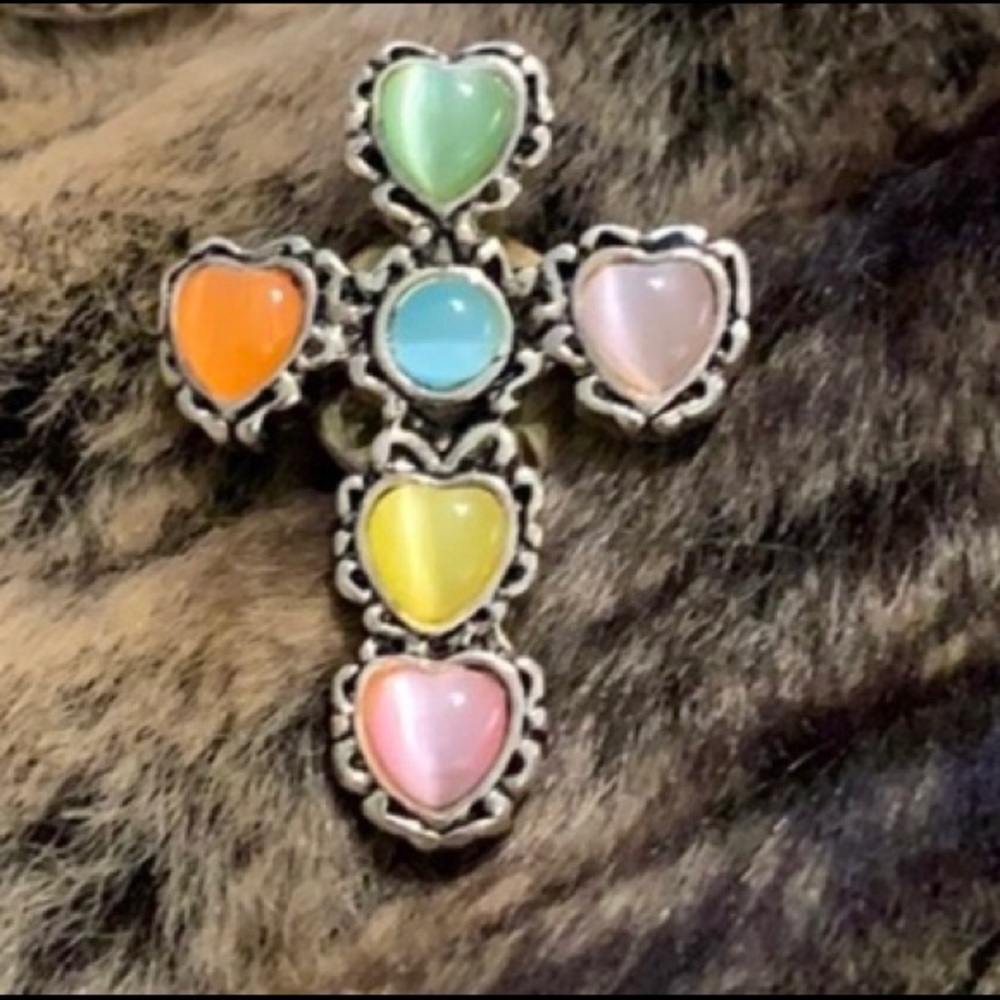 Pretty cross pin & sterling silver fish  #A104